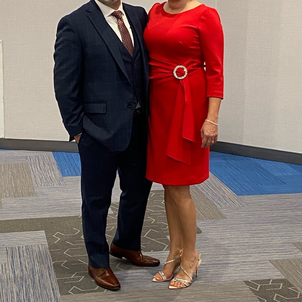 Eliza J Red Long Sleeve Dress with Embellished Waist